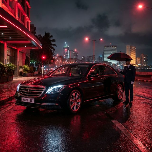 Abstract motion of red tail lights in a dark Mumbai tunnel